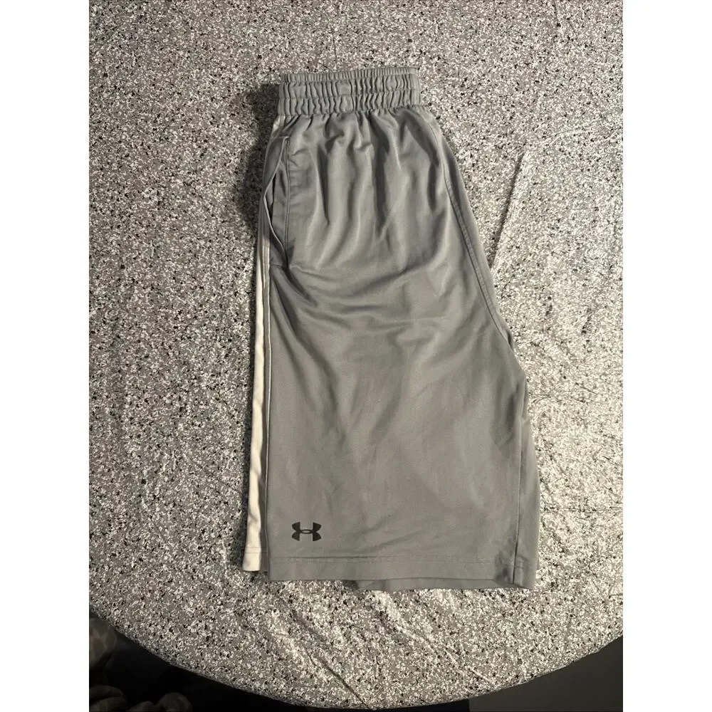 Under Armour Men's Gray Jersey Athletic Shorts L Loose Fit Drawstring Pockets